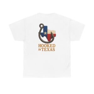 Hooked in Texas Unisex Heavy Cotton Tee – Fishing Graphic T-Shirt, Texas Pride Apparel, Outdoor Lifestyle Gift